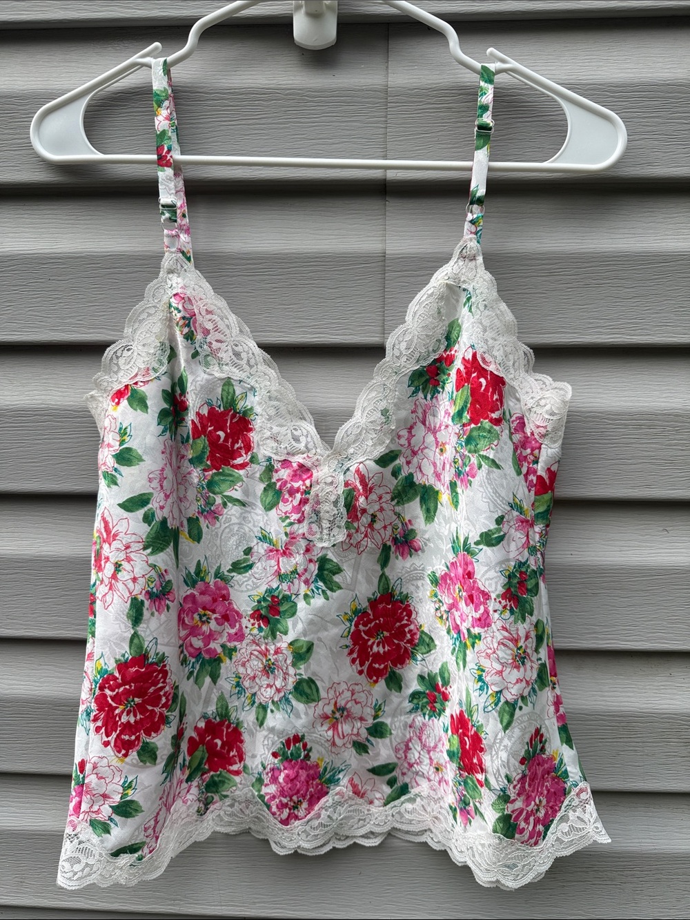 Victorias Secret Vintage Floral Lace Chiffon Camisole Tank Top Pink White Small